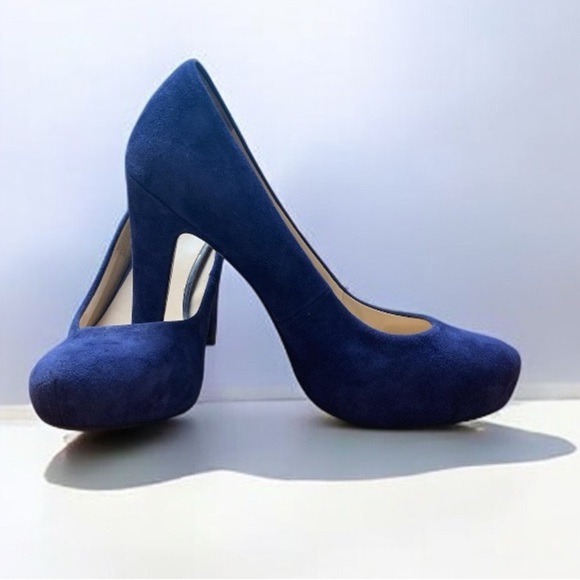Franco Sarto Blue Suede Platform Heels - Picture 4 of 8